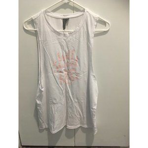 White, oversized tank top with pink print from Sweaty Betty, size M
